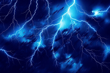 Blue lightning in the dark stormy sky.  Generative Ai