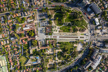 Aerial view of the Church of San Vicente de Ferrer de Los Dominicos in Santiago de Chile and...
