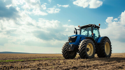 Modern Tractor on Ploughed Field