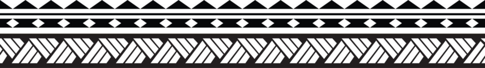 Polynesian Maori Tattoo tribal pattern bracelet, polynesian ornamental border design seamless vector - obrazy, fototapety, plakaty