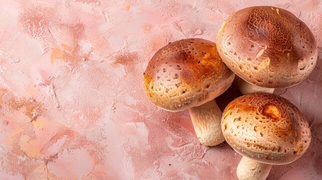 Shiitake mushroom   lentinula edodes   on soft pastel colored background for a delicate scene