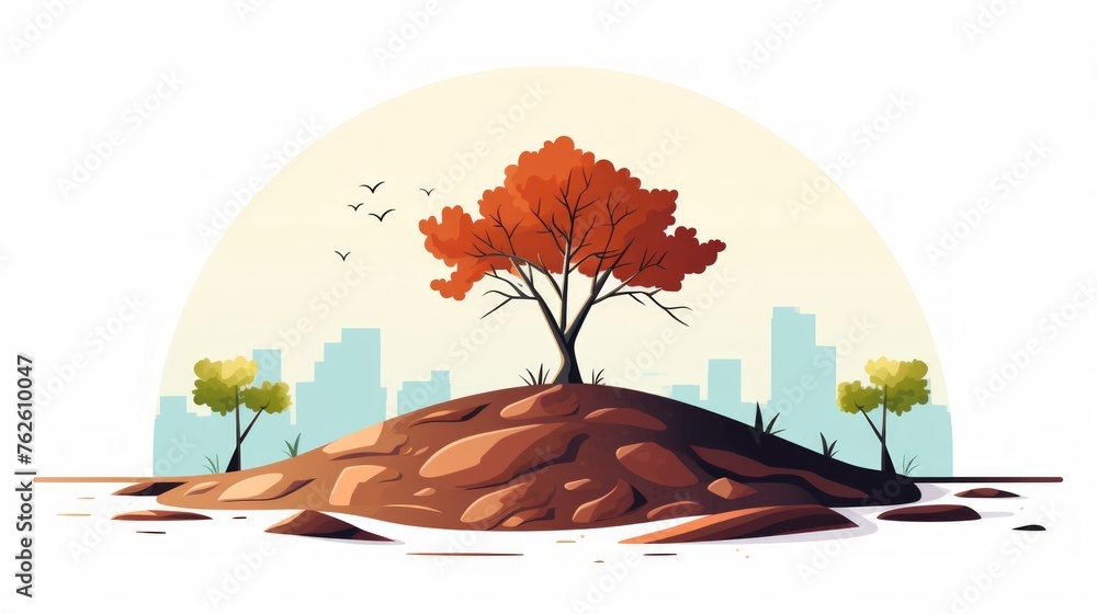 Poster generative ai decorative elements, tree without leaves with a piece of earth white background