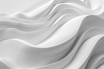 Obraz premium An abstract white background with 3D waves, soft edges and curves that highlight the play of light on smooth surfaces. The composition is balanced, demonstrating the elegance of lines and the beauty o