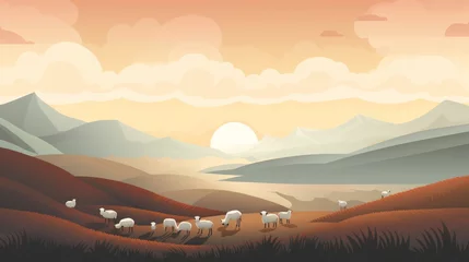  Generative AI A serene, fog-covered moorland with grazing sheep. © vadosloginov
