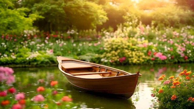boat on the river with flowers. Selective focus. nature.