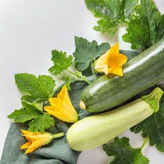 Green Goodness: Zucchini Vegetables on White Background with Copy Area by Firefly