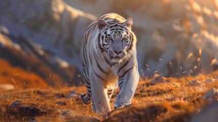 White tiger predator in the wild - obrazy, fototapety, plakaty