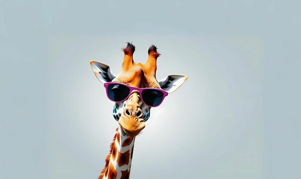 A colorful giraffe with sunglasses on Solid background. Created with generative AI- 1