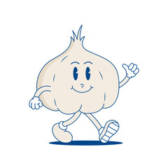 Garlic Retro Mascot. Funny cartoon character of Garlic.