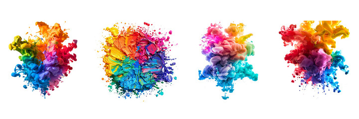 Set of explosion of rainbow plastic paint isolated on a transparent background