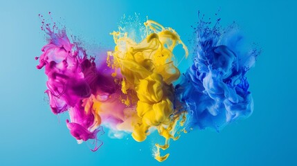 Three vibrant colors of paint are being mixed together on a palette, creating a swirl of new color as they blend and merge.