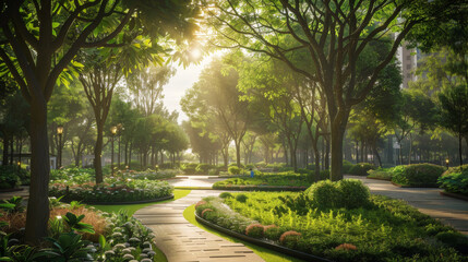 A contemporary urban area designed according to the Garden City concept, with an abundance of trees