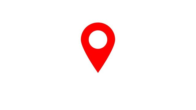 Red location pin, direction, icon animation 4k motion graphics. 