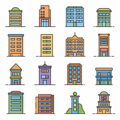 Fototapeta premium Icon set, building icons, AI Generated