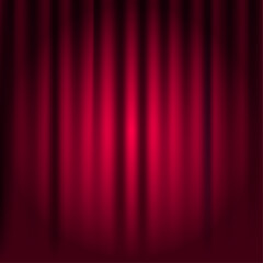 Red Closed Curtain on Stage with Spotlight. Theater or Cinema vector template