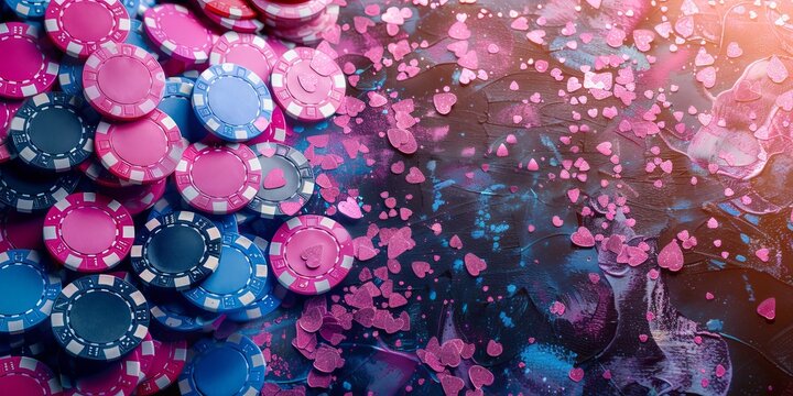 Gaming chips in a casino on the table. Concept: feeling of risk and high stakes of gambling,
gambling addiction, gambling addiction and support