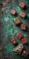 red dice waiting for a successful throw.
Concept: online and offline casinos, symbol of luck and risk dependence, adrenaline of gaming experience