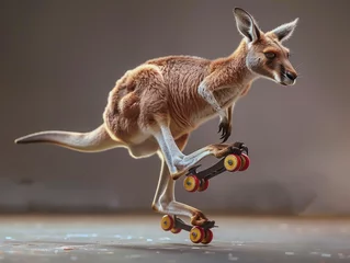 Foto op Plexiglas A kangaroo wearing roller skates © AIsofeel