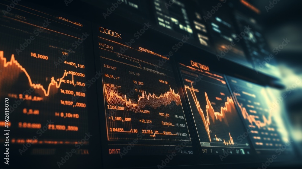 Aufkleber generative ai stock exchange ticker board displaying stock market movements, data, and financial upd