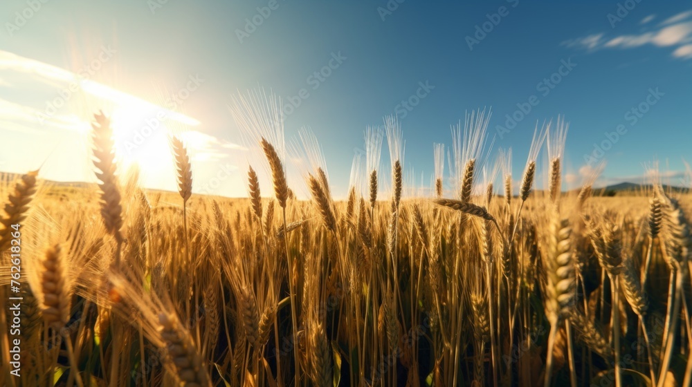 Poster Generative AI A time-lapse sequence showing the growth journey of wheat, from seed sowing to the development of golden wheat heads in a sunlit field.