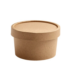 A round cup packaging with a lid made with sustainable cardboard material on an isolated background