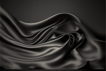 Fototapeta premium An abstract black background with 3D waves, soft edges, and curves that highlight the play of light on smooth surfaces. The composition is balanced, demonstrating the elegance of lines and the beauty