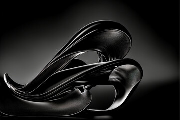 Fototapeta premium An abstract black background with 3D waves, soft edges, and curves that highlight the play of light on smooth surfaces. The composition is balanced, demonstrating the elegance of lines and the beauty
