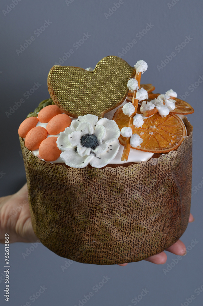 Sticker easter panettone, sweet bread, kulich, easter composition