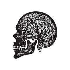 Grim Icons: Vector Skull Silhouettes Conjuring Mystery, Danger, and Intrigue in Minimalist Design, Skull black illustration