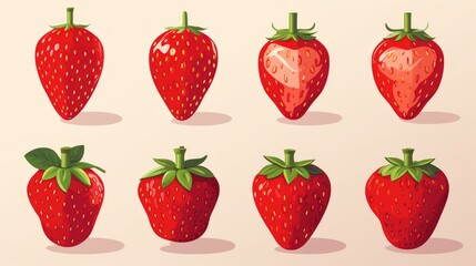 Generative AI flat strawberry icon different options
