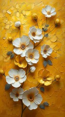 Golden Yellow and White Floral Abstract Oil Painting for Textured Wall Decor Generative AI