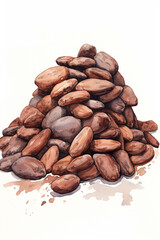 cocoa beans, watercolour style, white background сreated with Generative Ai