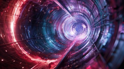 A cascade of glowing plasma cascades down a magnetic confinement vessel, illuminating the quest for controlled fusion. - obrazy, fototapety, plakaty