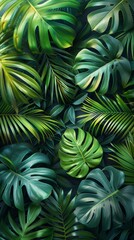 Tropical Palm and Banana Leaves Background Design Generative AI