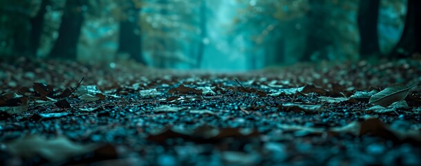 a forest filled with lots of leaves - obrazy, fototapety, plakaty