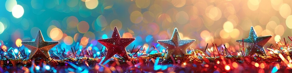 Wall with stars and waves. children's background. tinsel, bokeh. bright colors. generative ai - obrazy, fototapety, plakaty