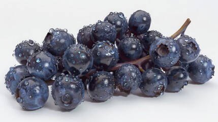 A cluster of ripe blueberries, their dusky blue exteriors glistening with dewdrops, arranged in a tantalizing display of natural sweetness.