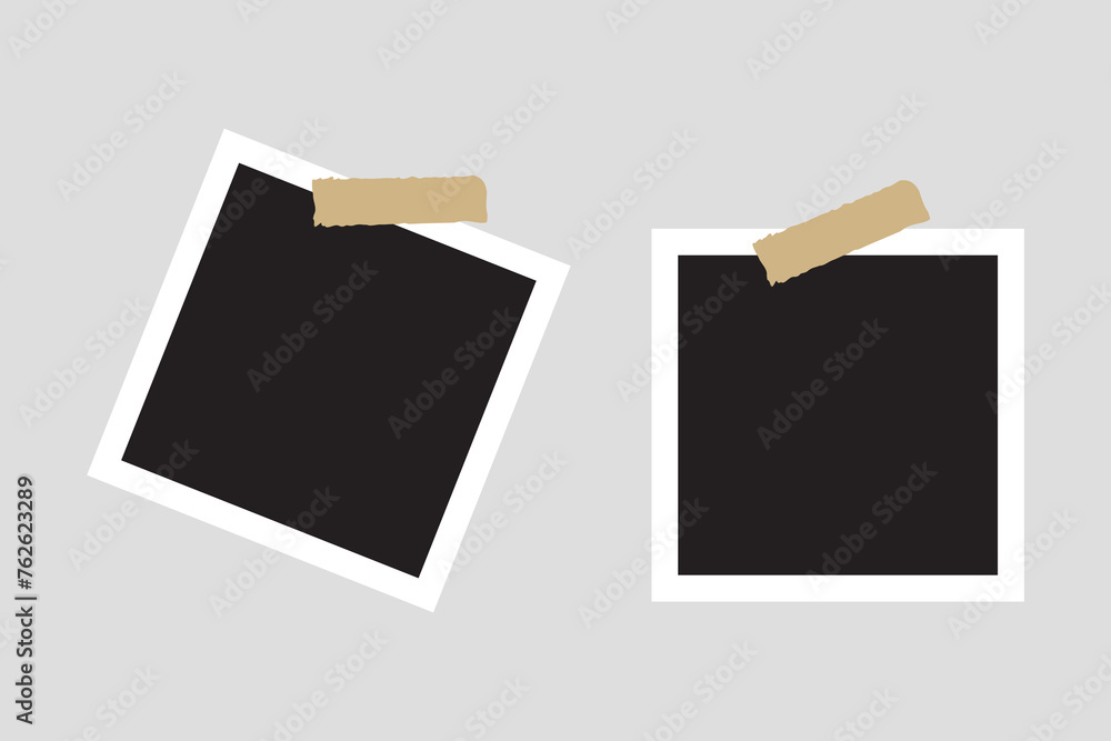 Poster photo frame collection. polaroid photo frame set, photo frames fixed with adhesive tape on a transpa