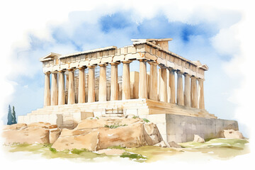 Fototapeta premium Watercolor ancient architecture of Greece
