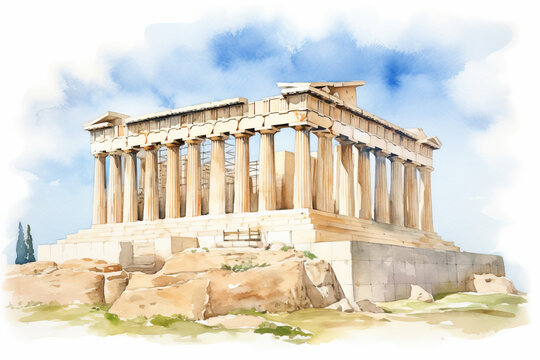 Watercolor ancient architecture of Greece