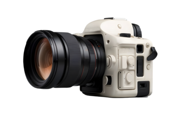 Cámara fotografica profesional aislada en un fondo blanco