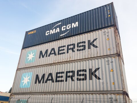 Container of CMA CGM and Maersk Sealand companies with goods ready to be transported