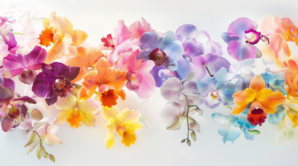 : a captivating arrangement of several exotic orchids with vivid colours illuminating each petal...