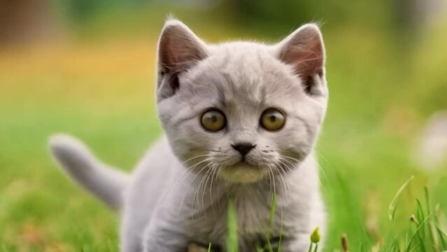 cute kitten on the grass. Selective focus. animal.