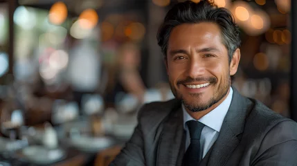 Fotobehang Successful mexican and latin man wearing an elegant suit and smiling © Peludis