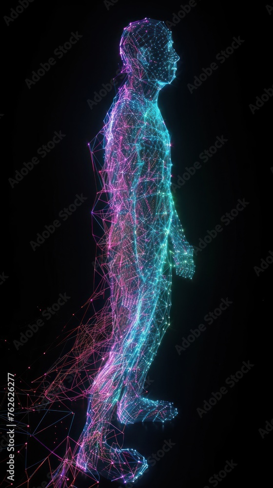 Poster digital 3d wireframe neon model generative ai