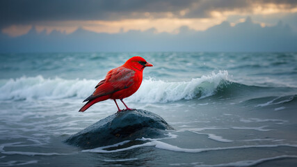 Majestic Red Sentinel of the Serene Seashore
