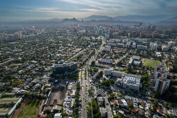 Aerial view of the Church of San Vicente de Ferrer de Los Dominicos in Santiago de Chile and...