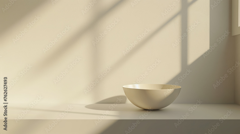 Poster simple bowl on a sunlit surface with soft shadows. 3d render for design and print. minimalist still 
