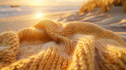 Sandy Beach Towel, Soft and Warm, Inviting beach holiday vibes, simulating sand and sea foam - obrazy, fototapety, plakaty